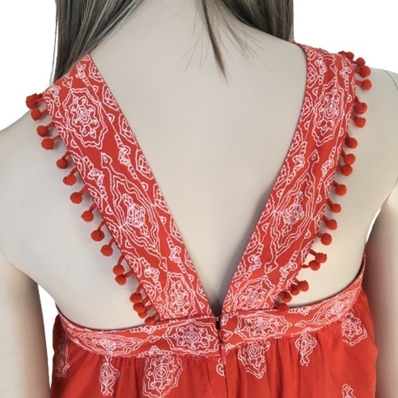 ANN Taylor Loft Dress Pom Pom Swing Shift Mini Sundress Pretty Ethnic Print - Picture 11 of 15